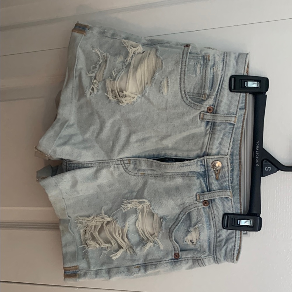 Distressed Light Blue Denim Shorts